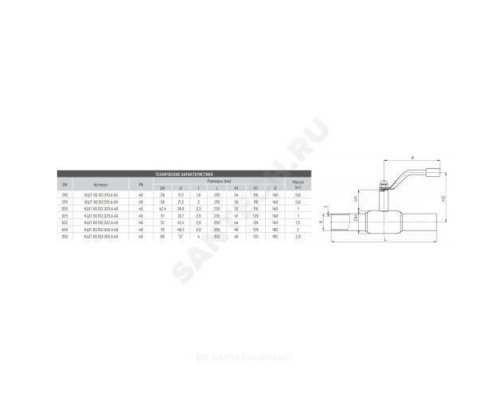 Кран шаровой сталь 09Г2С Ballomax КШТ 60.102 Ду 25 Ру40 п/привар L=230мм BROEN КШТ 60.102.025.А.40