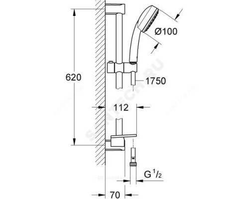 Гарнитур душевой штанга 600мм+шланг+лейка 1 режим струи Tempesta Cosmopolitan 100 Grohe 26083002