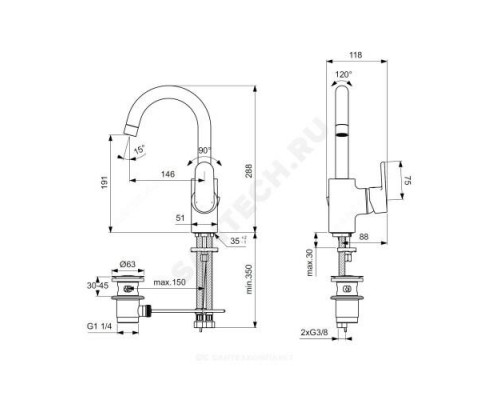 Смеситель для умывальника ручка сбоку одноручный Vito Ideal Standard B0410AA .