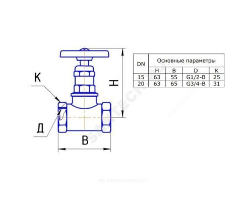Клапан запорный латунь 15б3р Ду 15 Ру16 ВР прямой БАЗ А50.15.Э