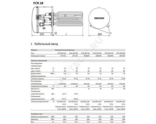 Фланец с нагревательными ТЭН FCR 28/360 для бойлеров SB 602-1002 AC 36,0кВт Stiebel Eltron 001502