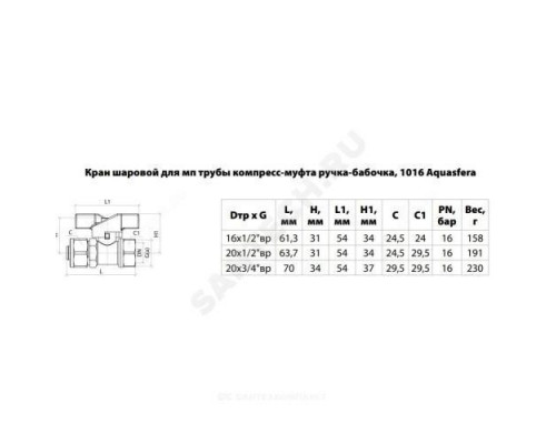 Кран шаровой латунь никель 1016 Euro Дн 20х3/4