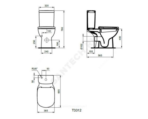 Унитаз без бачка горизонт/выпуск без сиденья TEMPO Ideal Standard T331201