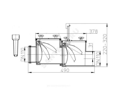 Клапан обратный канализационный коричневый Дн 110 б/нап 2-х камерный, с заслонкой из нерж стали, 2-мя лючками HL 710.2