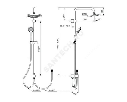 Система душевая без смесителя, верхний душ, шланг и лейка IDEALRAIN ECO Ideal Standard A6281AA .