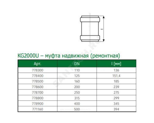 Муфта PP-MD ремонтная зелёная KG2000 KG2000U Дн 200 б/нап в/к Ostendorf 778600