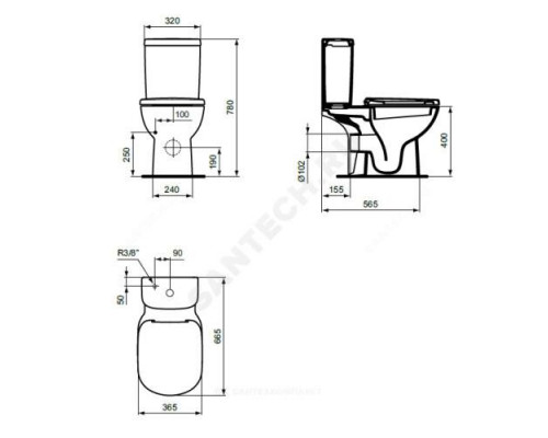 Бачок для унитаза нижний подвод 2/реж белый TEMPO Ideal Standard T427301