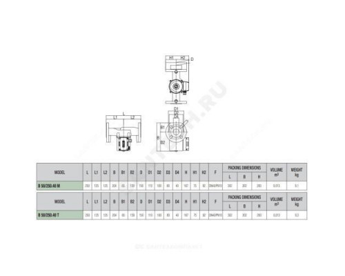 Насос циркуляционный с мокрым ротором B 50/250.40 T PN10 3x400В/50Гц DAB 505812671