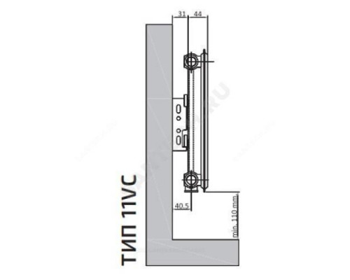 Радиатор стальной панельный Ventil Compact VC тип 11 900х400 Qну=790 Вт ниж/п прав в комплекте кронштейн. встроенный вентиль RAL 9016 (белый) Heaton Plus