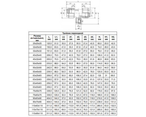 Тройник компрессионный ПЭ переходной Дн 50х25 ТПК-АКВА 51502550