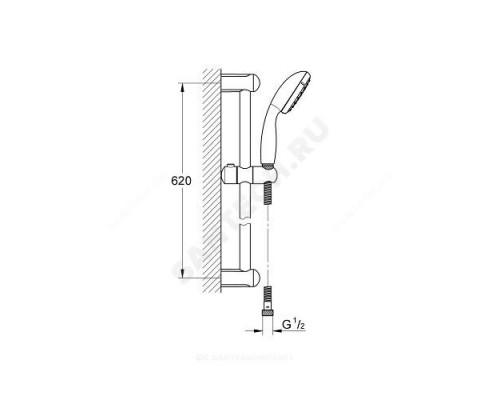 Гарнитур душевой штанга 600мм+шланг+лейка 1 режим струи Tempesta Grohe 27924001