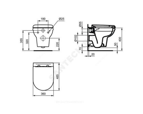 Унитаз подвесной горизонт/выпуск дюропласт микролифт EXACTO Rimless Ideal Standard R002601