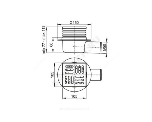 Трап регулируемый с гидрозатвором Дн 50 с нержавеющей решёткой 105х105мм горизонтальный выпуск Alca Plast APV26