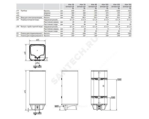 Водонагреватель электрический накопительный 30 л 1,6/2,6 кВт PSH 30 Universal EL Stiebel Eltron 231150