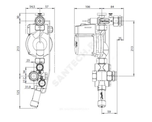 Узел насосно-смесительный с насосом Grundfos UPS 15-60 Danfoss 088U0096