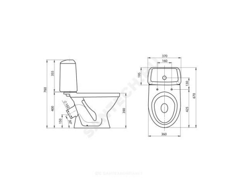 Унитаз-компакт нижний подвод косой выпуск 2/реж дюропласт микролифт белый Соната Люкс Santeri 1.P203.0.S00.00B.F