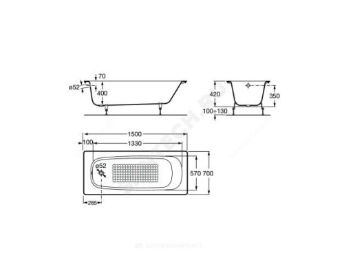 Ванна чугунная Continental 150х70см без ножек Roca 21291300R