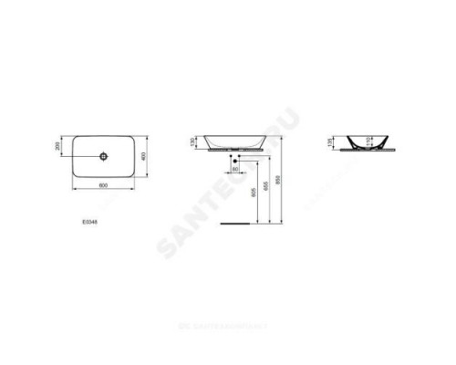 Умывальник мебельный CONNECT AIR 60 без отверстия под смеситель Ideal Standard E034801