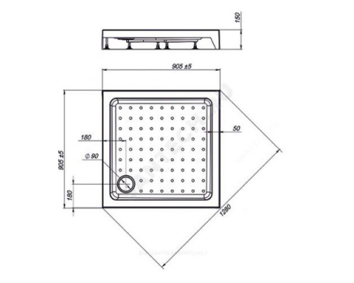 Поддон душевой акрил квадрат Nova Square 900х900х150 с противоскользящим покрытием Мирсант УТ000040699