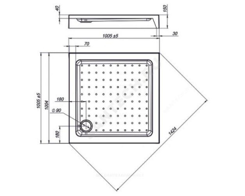 Поддон душевой акрил квадрат Nova Square 1000х1000х150 с противоскользящим покрытием Мирсант УТ000040700