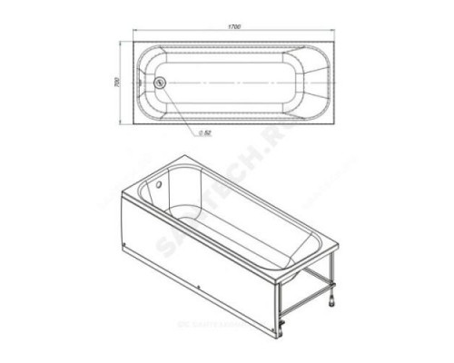 Ванна акриловая Optima new 170х70см без ножек Мирсант УТ000029514 .