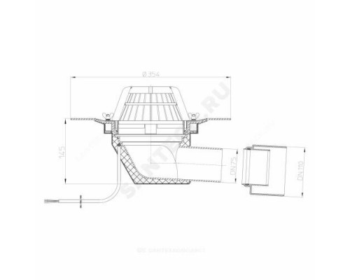 Воронка кровельная HL64.1 с горизонтальным выпуском PP Дн 75/110 с листвоуловителем, электрообогревом, теплоизоляцией, обжимным фланцем HL HL64.1
