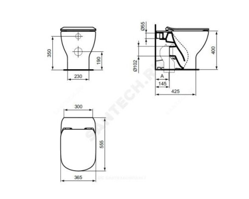 Унитаз приставной горизонт/выпуск без сиденья TESI AquaBlade Ideal Standard T007701