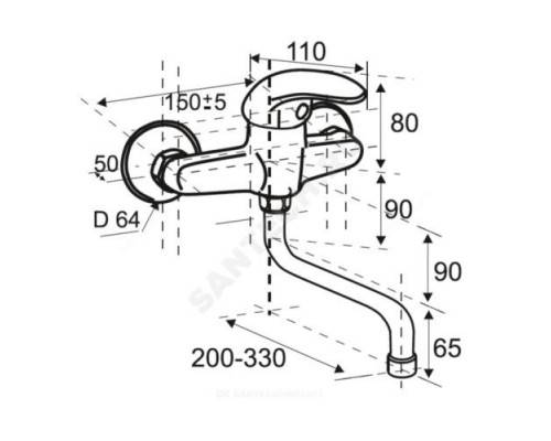 Смеситель для кухонной мойки одноручный нижний излив Д18 L-220мм (10 шт/уп.) Стройка ЦС-СМ 294-2 D35 М-42 Центр Сантехники (Подольск) СТ300501.10