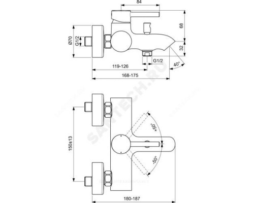 Смеситель для ванны с душем одноручный CERALINE Ideal Standard BC199AA .