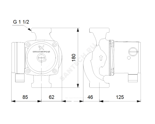 Насос циркуляционный с мокрым ротором UPS 25-80 PN10 1х230В/50 Гц Grundfos 95906440