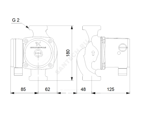 Насос циркуляционный с мокрым ротором UPS 32-80 PN10 1х230В/50 Гц Grundfos 95906443