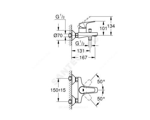 Смеситель для ванны с душем одноручный BauFlow Grohe 23756000