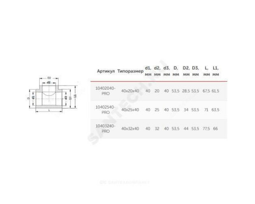 Тройник PP-R переходной белый Дн 40х20х40 PRO VALFEX 10402040-PRO