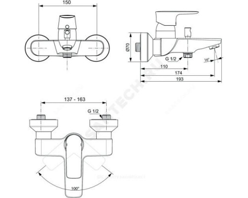 Смеситель для ванны с душем одноручный CONNECT AIR Ideal Standard A7033AA .