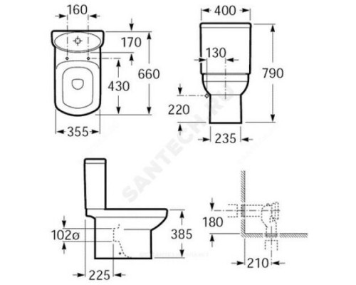 Унитаз без бачка горизонт/верт выпуск без сиденья Dama Senso Roca 342517000