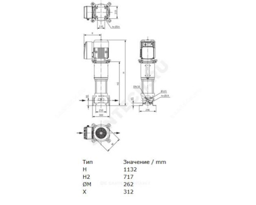 Насос многоступенчатый вертикальный HELIX VE 2203-2/25/V/KS PN25 3х400В/50 Гц Wilo 4140699