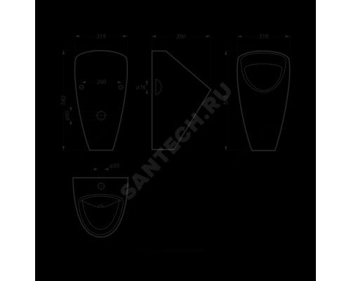 Писсуар настенный Long белый Sanita Luxe LNGSLUR01