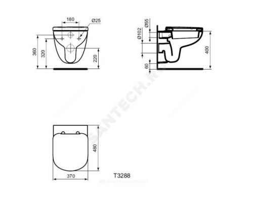 Унитаз подвесной горизонт/выпуск без сиденья TEMPO Ideal Standard T328801