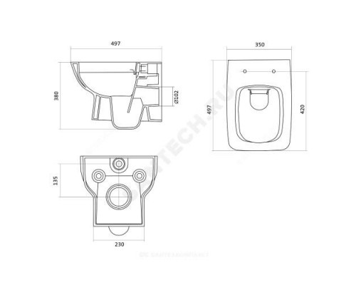 Комплект 4 в 1 унитаз подвесной + инсталляция + кнопка смыва + сиденье Нео rimless Santek 1.WH50.1.758