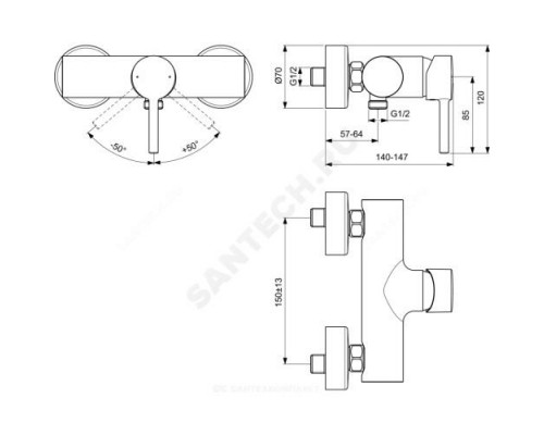 Смеситель для душа одноручный CERALINE Ideal Standard BC200XG .