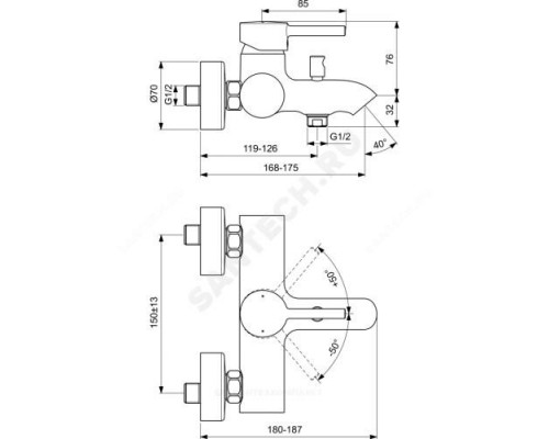 Смеситель для ванны с душем одноручный CERALINE Ideal Standard BC199XG .