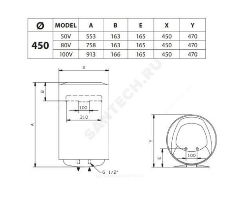 Водонагреватель электрический накопительный 100 л 2,5 кВт PRO1 ECO INOX ABS PW 100 V Ariston 3700549