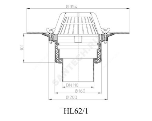 Воронка кровельная HL62 с вертикальным выпуском PP Дн 110 с листвоуловителем, теплоизоляцией, обжимным фланцем HL HL62/1