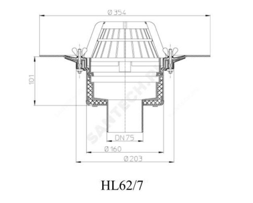 Воронка кровельная HL62 с вертикальным выпуском PP Дн 75 с листвоуловителем, теплоизоляцией, обжимным фланцем HL HL62/7