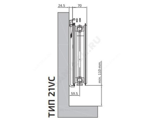 Радиатор стальной панельный Ventil Compact VC тип 21 400х700 Qну=1010 Вт ниж/п в комплекте кронштейн. встроенный вентиль RAL 9016 (белый) Heaton Plus