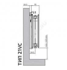 Радиатор стальной панельный Ventil Compact VC тип 21 500х1300 Qну=2255 Вт ниж/п в комплекте кронштейн. встроенный вентиль RAL 9016 (белый) Heaton Plus