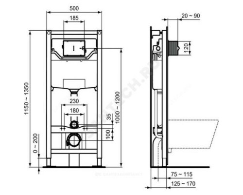 Инсталляция для подвесного унитаза без кнопки смыва PROSYS FRAME 120M Ideal Standard R020467