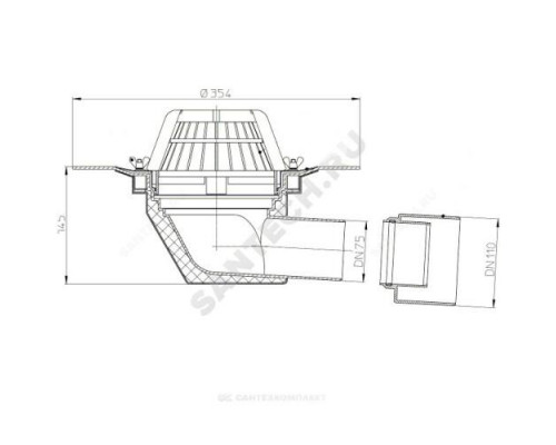 Воронка кровельная HL64 с горизонтальным выпуском PP Дн 75/110 с листвоуловителем, теплоизоляцией, обжимным фланцем HL HL64