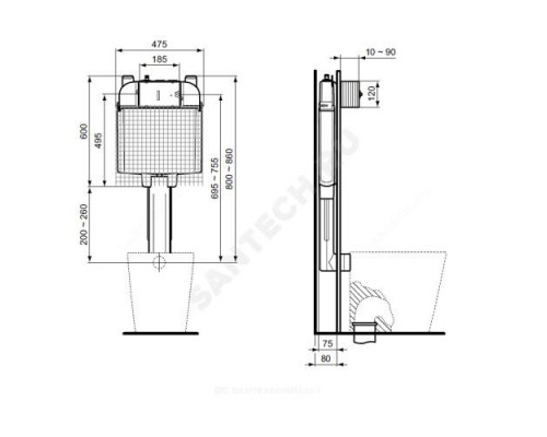 Бачок скрытого монтажа для напольного унитаза без кнопки смыва PROSYS BUILT IN CISTERN 80 M Ideal Standard R014767