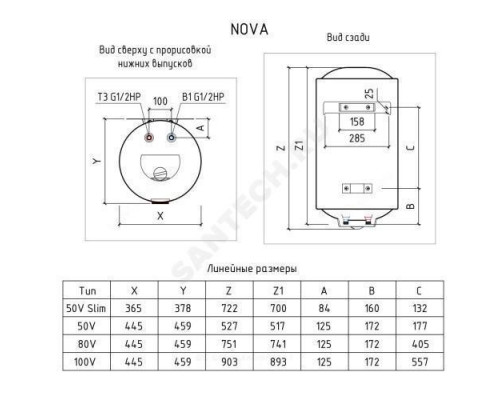 Водонагреватель электрический накопительный 50 л 2 кВт Nova 50 V THERMEX ЭдЭБ00260